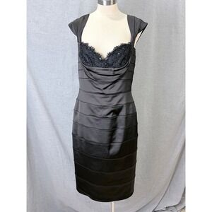 Tadashi Collection Black Lace Bustier Banded Sheath Cocktail‎ Dress Size 12